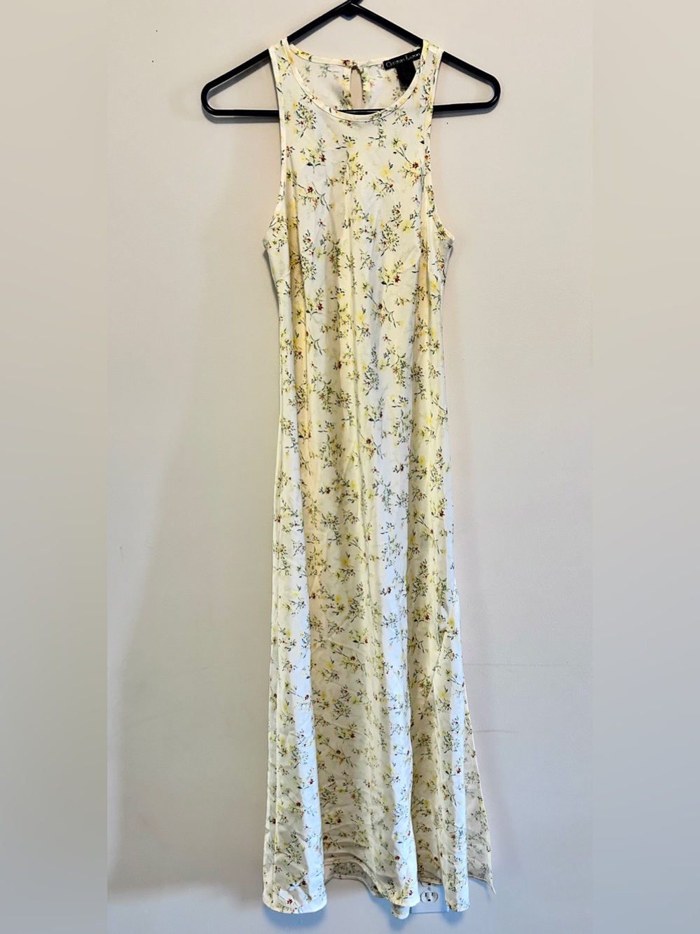Vintage 90s Ditsy Floral Prairie Maxi Dress Cream Yellow Cottagecore Size XS